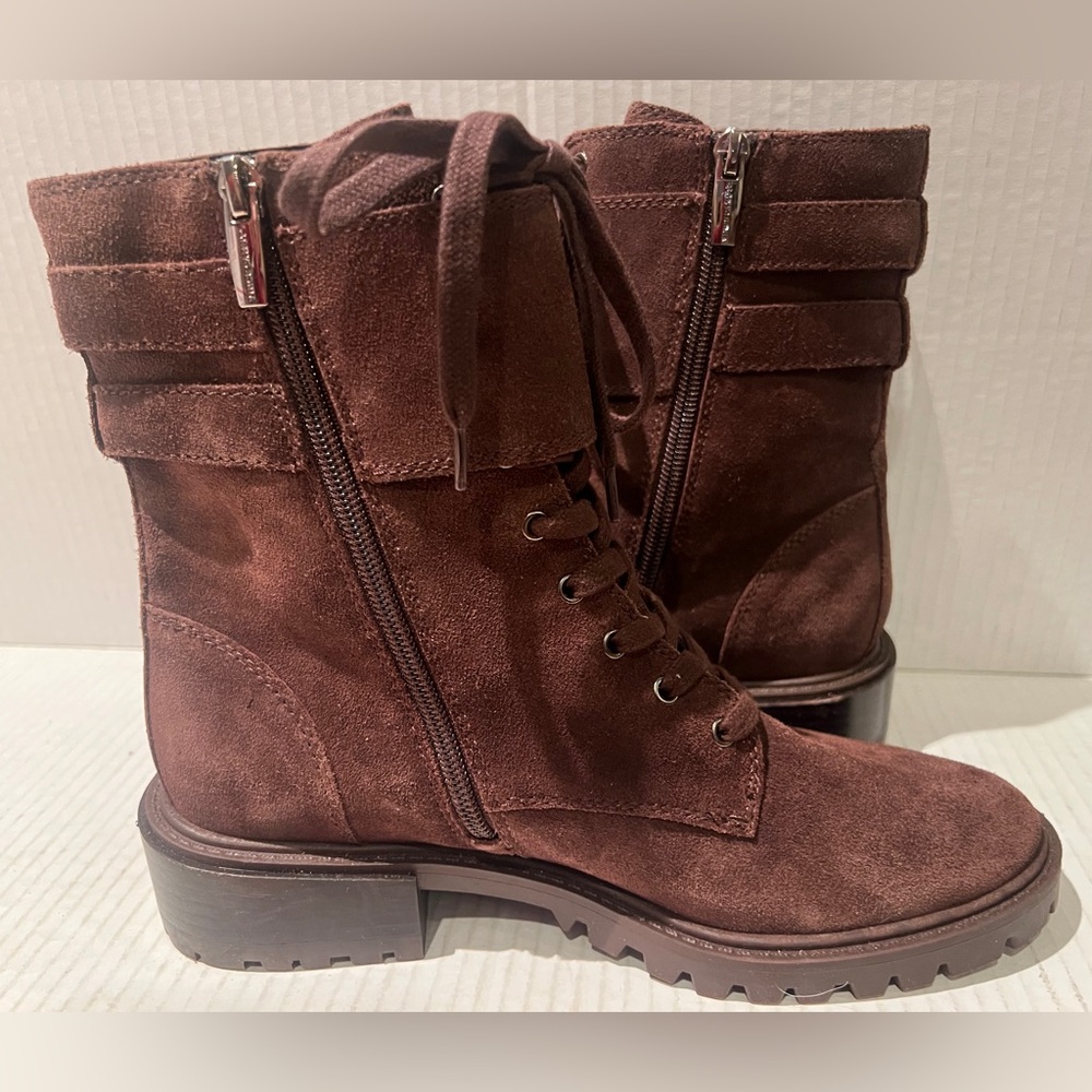 VINCE CAMUTO Fawdry Chocolate Brown Suede Lace Up Combat Motto Boot Size 7M NEW - Picture 11 of 14